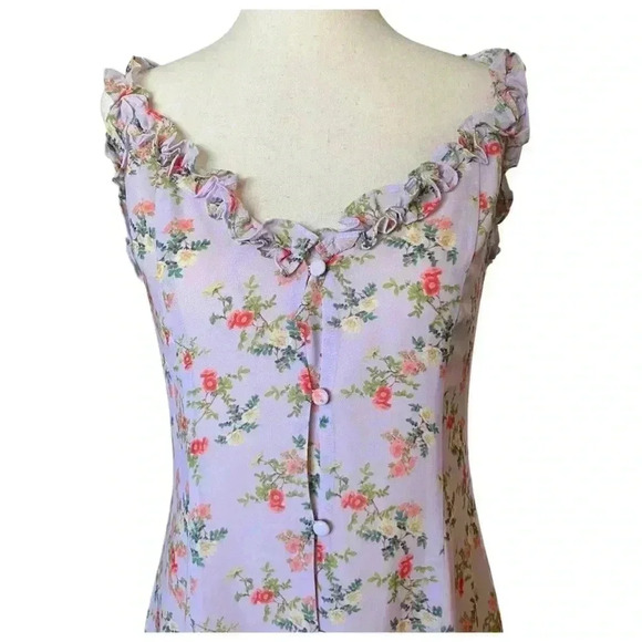 Lovers + Friends Sun Room Button Ruffle Midi Dress Pirple Lilac Size Small - Picture 3 of 8